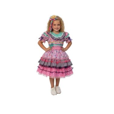 Imagem de Vestido Junino Bambolê Floral Com Babados Rosa