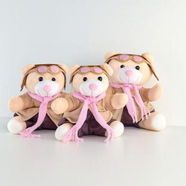 Imagem de Trio de Ursinhos Aviador 15cm 20cm 25cm Para Nicho Decoração Enfeite K