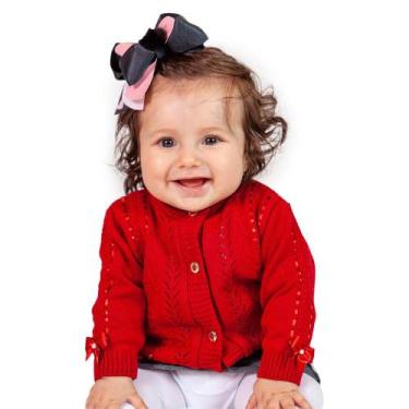 Imagem de Casaco de Bebê Tricô Kids Com Fita e Laços Vermelho, Vermelho, M