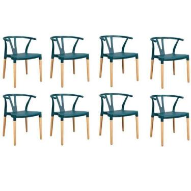 Imagem de Conjunto 8 Cadeiras Polipropileno Wishbone Yescasa Verde/Escuro