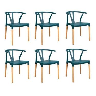 Imagem de Conjunto 6 Cadeiras Polipropileno Wishbone Yescasa Verde/Escuro
