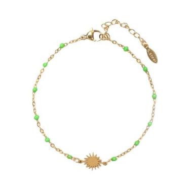 Imagem de Pulseira Feminina De Aço Inoxidável Com Esmalte Sol Para Festas Na Pra