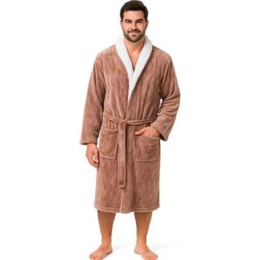 Imagem de Roupão Sherpa Lã de Carneiro Toque Flannel - Tessi, P, Castanha