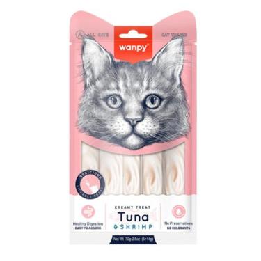 Imagem de Petisco Wanpy Cremoso para Gatos Sabor Atum e Camarão 14g