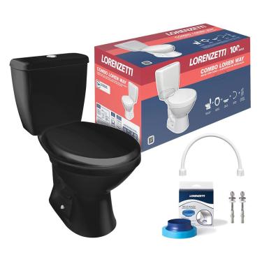Imagem de Kit Bacia com Caixa Acoplada Way Instalação no Piso Descarga Acoplada Louça Sanitária Esmaltada Preta Lorenzetti 37CM