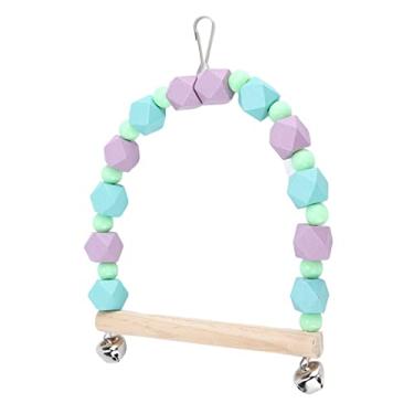 Imagem de Balanço de bloco de madeira colorido para papagaios, mantenha balanços de pássaros saudáveis ​​e coloridos para papagaios pequenos para papagaios médios