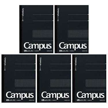 Imagem de KOKUYO Caderno pré-pontilhado Campus, Semi A5, pautado em grade de 5 mm - 40 folhas - 80 páginas, preto (pacote com 5)
