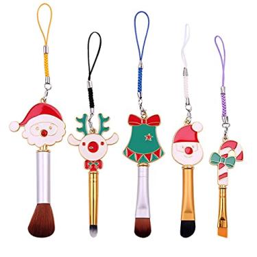 Imagem de pincéis maquiagem Natal, ferramentas maquiagem para crianças, kit maquiagem, Papai Noel, alce, doces, sino, árvore, grinalda, presente aniversário com bolsa veludo para meninas, mulheres
