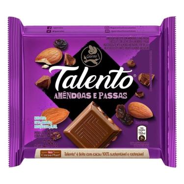 Imagem de Chocolate Garoto Talento ao Leite com Amêndoas e Passas 85g - Embalagem com 12 Unidades