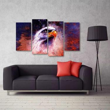 Imagem de Quadro Decorativo Águia Artístico Mosaico Em Tecido 4 Peças