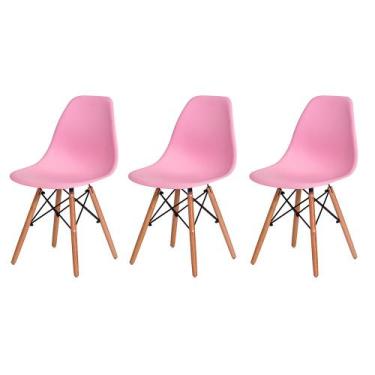 Imagem de Kit 3 Cadeiras Charles Eames Eiffel Rosa Claro Base Madeira Sala Cozin