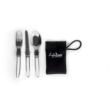 Imagem de Conjunto de utensílios de cozinha para acampamento de 3 peças – kit de panelas portátil para uso ao ar livre com estojo compacto para caminhadas, viagens, churrasco e grelhar – colher e garfo de aço
