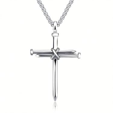 Imagem de J56JIW2jjsim Colar masculino pingente de unha cruzada hip hop ornamento de personalidade aço de titânio pingente estilo retrô jóias moda selvagem colar pingente corrente clavícula pingente