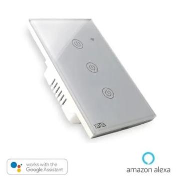 Imagem de Interruptor Touch Wifi Inteligente 3 Botões Instalação em caixa 4x2 Assistente Alexa Google Home