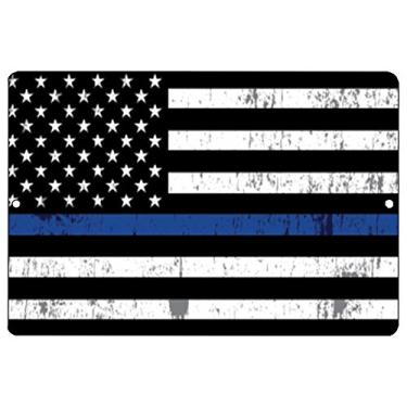 Imagem de Blue Lives Matter Flag Metal Tin Sign Wall Decor Man Cave Bar Police Officer Thin Blue Line Gift