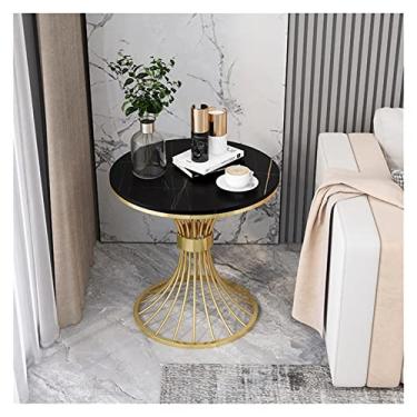 Imagem de Mesa de centro sofá mesa lateral sala de estar mesa de centro varanda pequena mesa redonda mesa de canto para casa hotel quarto cabeceira simples pequenas mesas de canto (cor: preto, tamanho: 50 * 60cm)