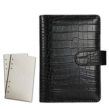 Imagem de A6 PU Couro 6 Pastas Padrão de Crocodilo Faça Você Mesmo Capa de Caderno Preenchível Agenda Agenda, Preto, 1 peça