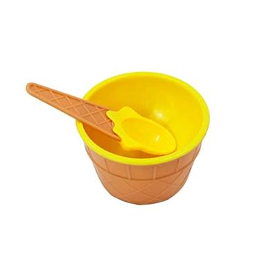 Imagem de Pote Tigela Colher Para Sorvete Formato Casquinha Sobremesas (Amarelo)