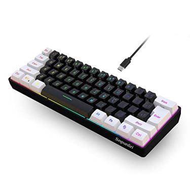 Imagem de Snpurdiri Teclado para jogos com 60% com fio, teclado pequeno RGB com retroiluminação para jogos, mini teclado à prova d'água ultracompacto para computador gamer branco e preto