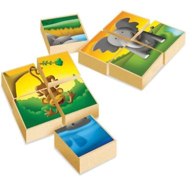 Imagem de Quebra Cabeça Bloco Madeira Zoológico Animai Educativos Bebê