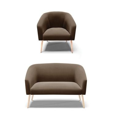 Imagem de Kit 01 Namoradeira 02Lug E 01 Poltrona Stella Natural Marrom