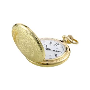 Imagem de Pangda Relógio de bolso vintage masculino de aço com corrente para dia dos pais, presente de Natal, uso diário, Dourado, Clássico