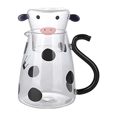 Imagem de RockTrend Conjunto de garrafa de água noturna de cabeceira de vidro transparente de vaca com copo, jarra e copo de noite