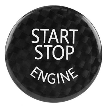 Imagem de Suuonee adesivo de botão de partida do carro, preto fibra de carbono motor de carro botão de parada de partida interruptor interruptor de ignição adesivo tampa se encaixa para 1-7 série x1 x3-x6