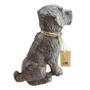 Imagem de Lulu Decor, Batente de porta de cachorro decorativo 100% ferro fundido, batente de porta, escultura, estátua de cachorro, 15 cm de altura, pesa 2 kg, marrom antigo (marrom 2 kg)