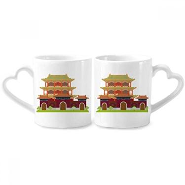 Imagem de China Arquitetura Marco Padrão Tradicional Casal Caneca Porcelana Conjunto de Cerâmica Amante Copo Punho Coração