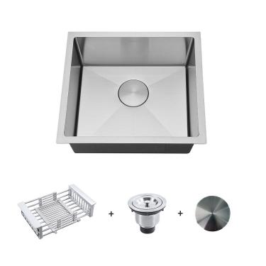 Imagem de Kit Cuba Gourmet com Acessórios Solo 45x40 e Válvula e Escorredor e Tampa Decorativa Arell - Inox Escovado