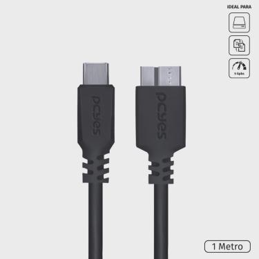 Imagem de Cabo para HD Externo USB Tipo C para Micro USB B 3.0 1 Metro Preto - P3UCMBP-1