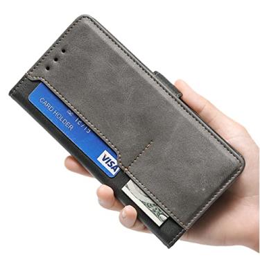 Imagem de DENSUL Capa carteira para Sony Xperia 5 IV, capa de couro PU vintage com slots de cartão fecho magnético suporte fólio capa de telefone à prova de impacto para, preta