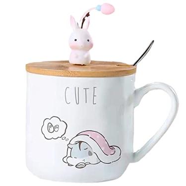 Imagem de Caneca de gato com tampa e colher 3D linda xícara de chá de café de cerâmica conjunto de caneca de casal presente de aniversário para professores, mães, amigas, amantes de hamster, 400 ml