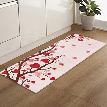 Imagem de Tapete de corredor de cozinha, dia dos namorados amor coração árvore rosa vermelho antiderrapante tapete tapete de porta tapete para quarto cabeceira lavanderia banheiro 15,7 x 18,5 polegadas