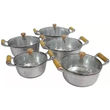 Imagem de OkayShop Jogo de Panelas e Caçarolas Alumínio Batido Fundido Tampa Vidro N 20-28 (10 Peças, 5 Unidades)