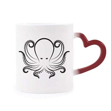 Imagem de Caneca preta branca polvo com estampa de vida marinha sensível ao calor Caneca vermelha que muda de cor