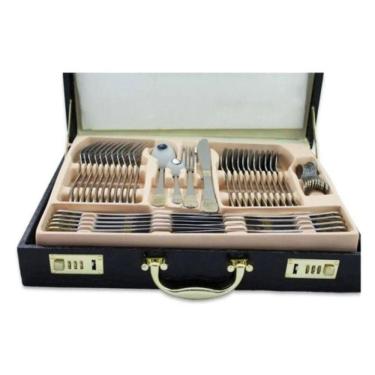 Imagem de Faqueiro Luxuoso Inox 84 Peças Banhando A Ouro 24K