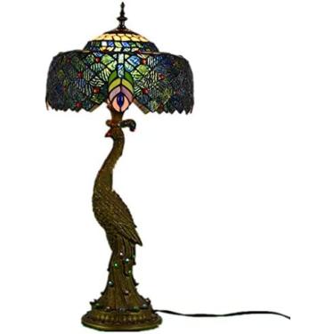 Imagem de Lâmpada Tiffany Grande Luminária Peacock Luminária De Mesa De 27" Feita À Mão Com Vitral Abajur Giratório E Base De Alívio De Resina, Para Quarto Café Bar Arte Artesanato Presentes,Pleasant63