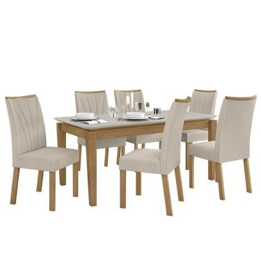 Imagem de Mesa de Jantar Áries 180x90 com 6 Cadeiras Apogeu Amêndoa/Off White/ - Móveis Lopas