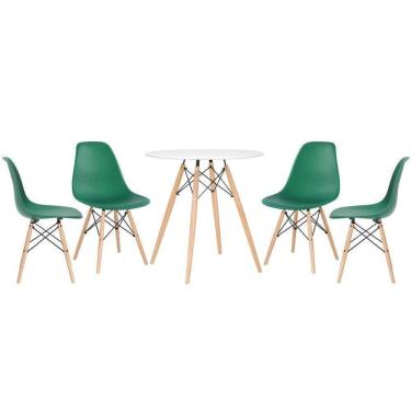 Imagem de Mesa Redonda Eames 70 Cm Branco + 4 Cadeiras Eiffel Dsw Verde Escuro