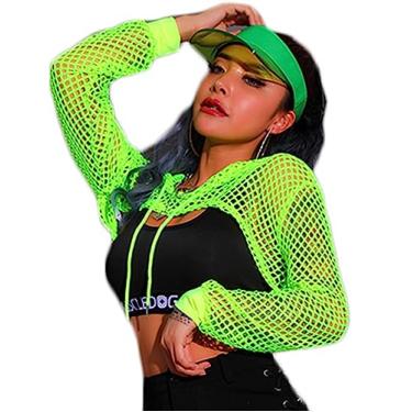 Imagem de Avidlove Moletom com capuz de malha crop top feminino camisa arrastão manga longa cropped com capuz, Verde, P