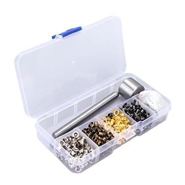 Imagem de Vomeko Kit de argolas banhadas a latão 400 peças, 3 mm, caixa de armazenamento para cinto de aparar, conjunto de ilhós, furador de cinto