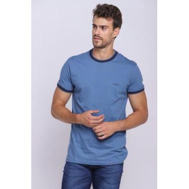 Imagem de Camiseta Masculina Malha Collection Detalhe Gola Polo Wear Azul Médio