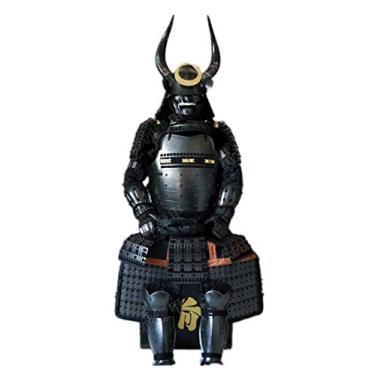 Imagem de ARMORJ YUANJIA Traje de armadura japonesa vestível Rüstung Samurai ferro Shimazu Yoshihiro chifres de pêssego preto prata O31