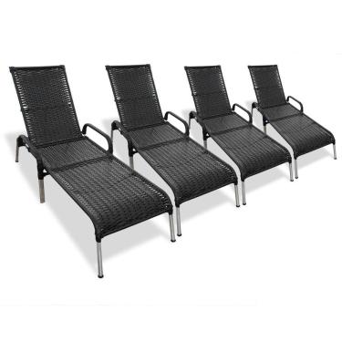 Imagem de Kit 4 Espreguiçadeira Piscina Reclinável Alumínio Fibra Sintética Madrid