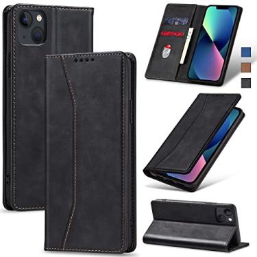 Imagem de Jasonyu Flip Carteira Capa para iPhone 13,Capinha Folio Magnética de Couro com Suporte para Cartão,Suporte para Chute - Protetora Durável de TPU à Prova de Choque para Telefone,Preto