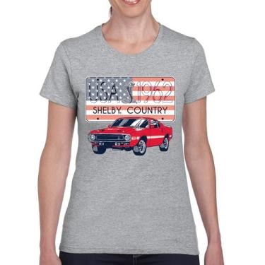 Imagem de Camiseta feminina Shelby Country 1962 GT500 American Racing USA Made Mustang Cobra GT Performance Powered by Ford, Cinza, G