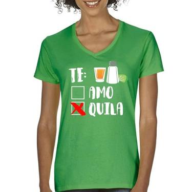 Imagem de Camiseta feminina Te Amo or Tequila gola V engraçada Cinco De Mayo & Drinko Mexican, Verde, M