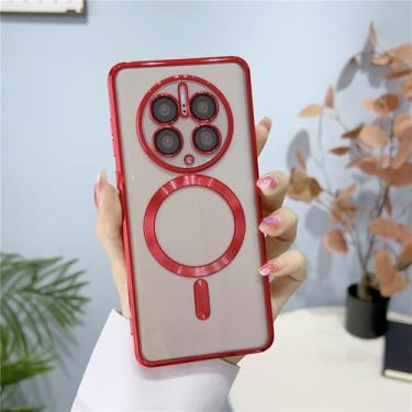 Imagem de Capa transparente de carregamento magnético sem fio, para huawei mate 50 pro 40 30 pro 20 p50 p40 p30 pro, capa revestida transparente, vermelha, para mate 20 pro